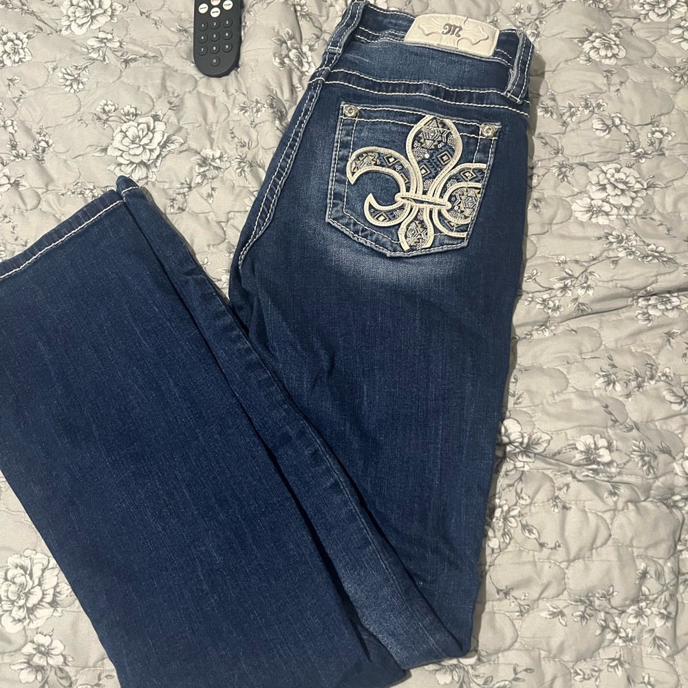 Miss Me Dark Blue Boot Cut Jeans with Embroidered Pocket